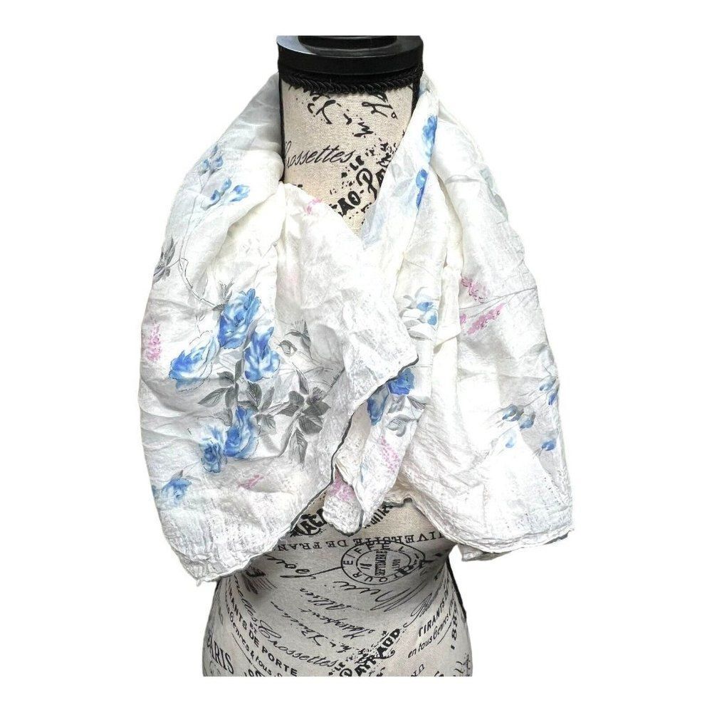 Vintage Victorian Blue Roses Floral Square Scarf Wrap 26”Wildflowers Spring